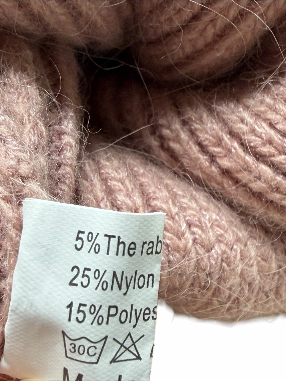 Women's Mauve Pink Rabbit Pom Beanie Hat in Dusty‎ Pink - Cozy Winter Accessory - Picture 5 of 6